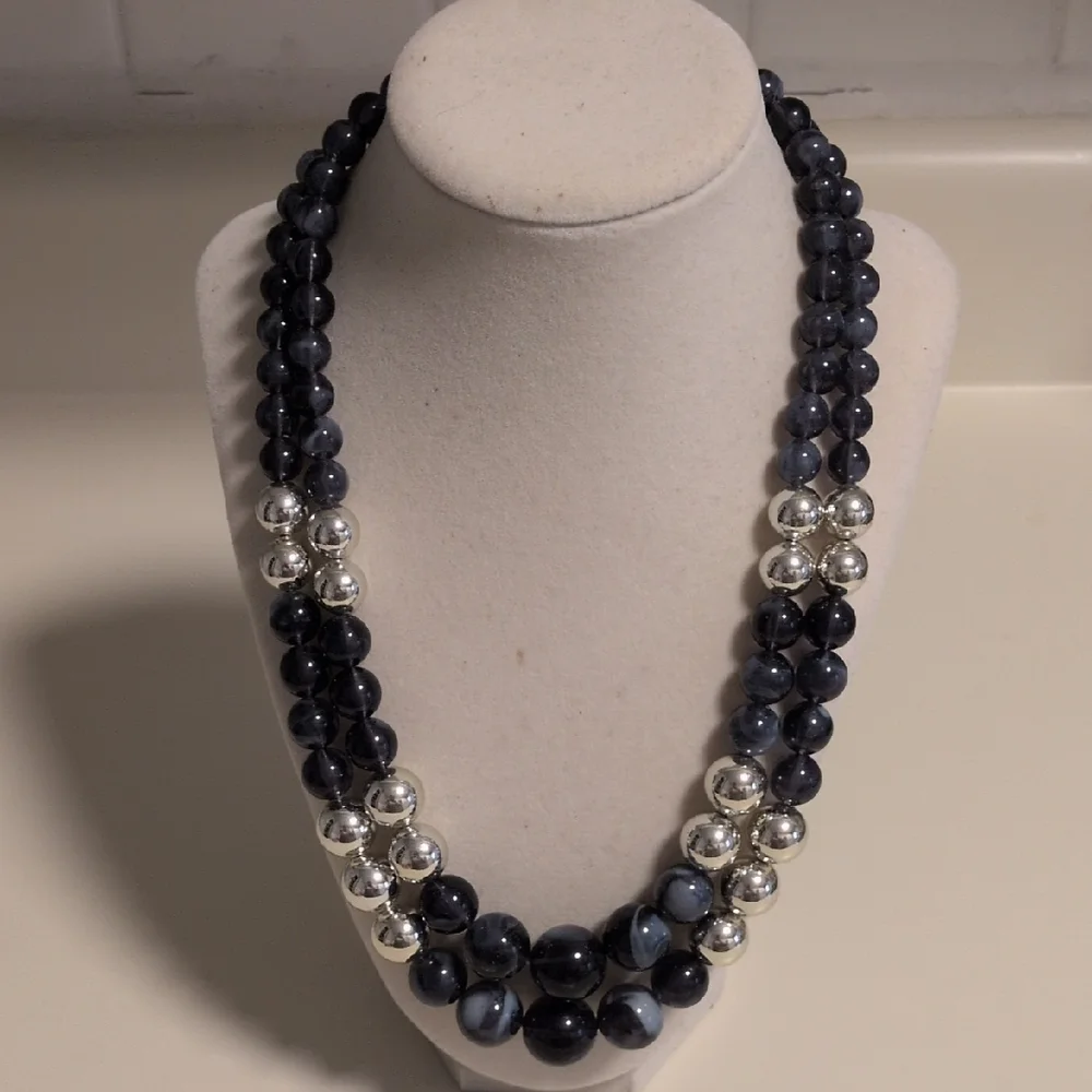 Chic Blue and Silver Double-Strand Costume Necklace‎ 18